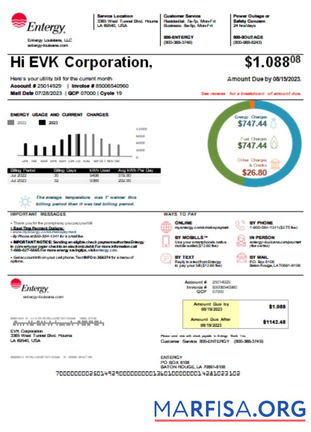 Blank Louisiana Entergy utility business bill SCR download for verification